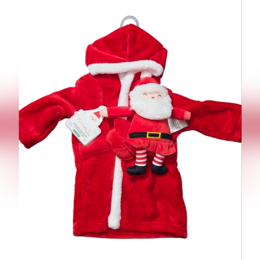 Santa Infant Robe Cozy Red & White with mini plush Santa